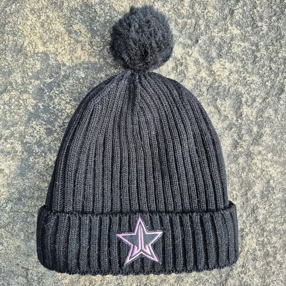 Jeffree Star Black Knit Beanie with Pom‑Pom – Discontinued – One Size